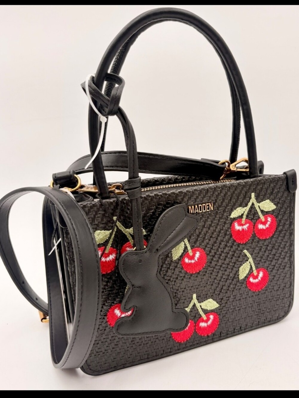 Steve Madden Black Satchel with Red Cherry Embroidery